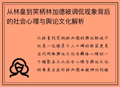 从林皇到笑柄林加德被调侃现象背后的社会心理与舆论文化解析